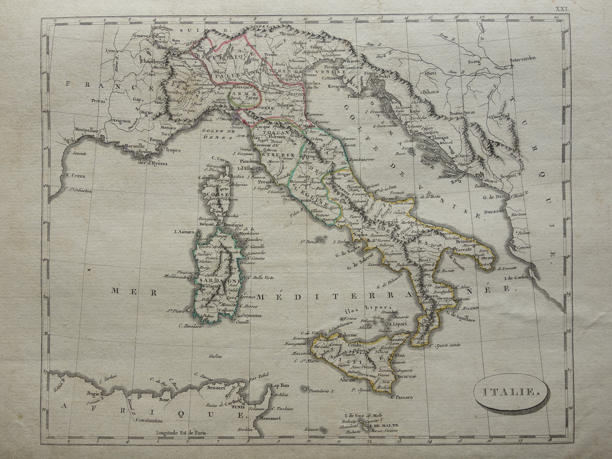 Oude kaart van Italië uit 1804 Originele antieke Pinkerton landkaart van Italië