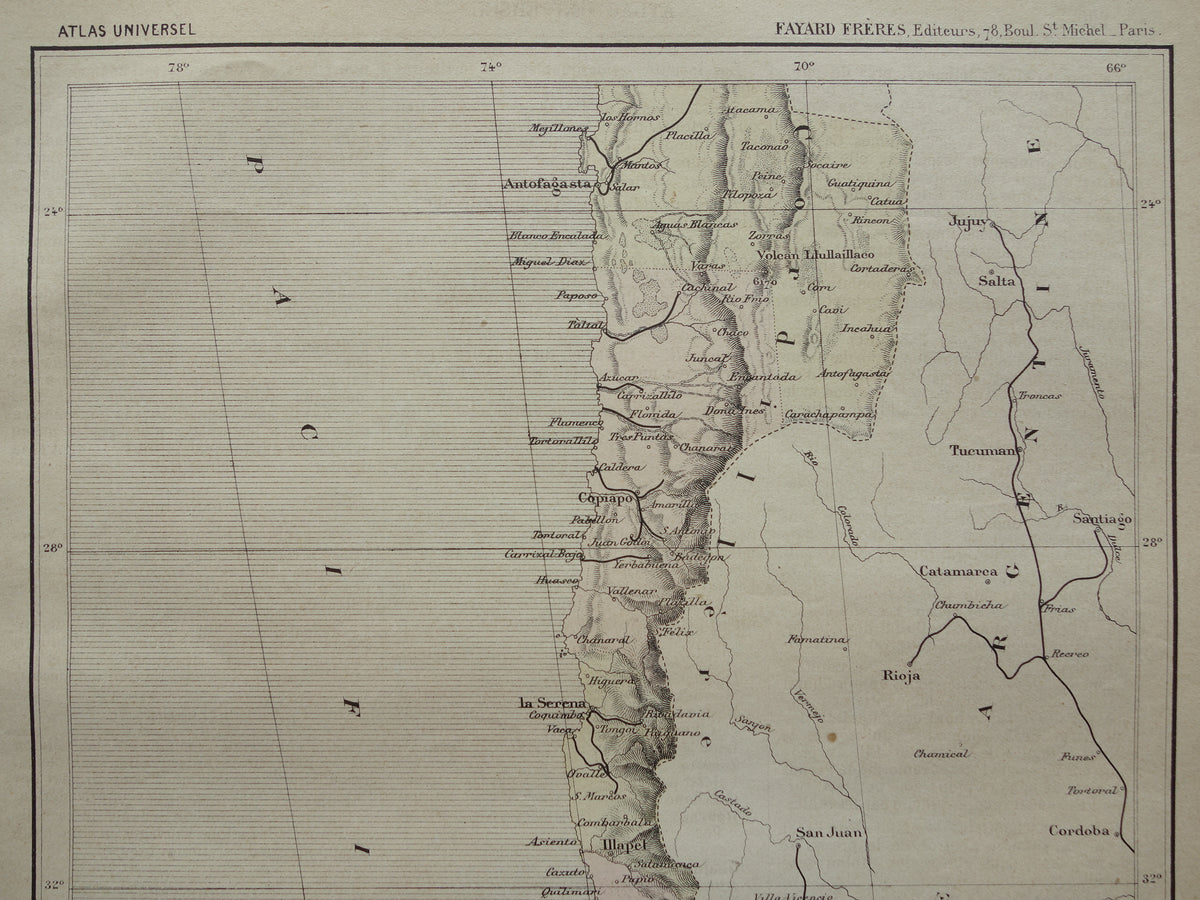 CHILE old map from 1896 original antique French map of Chile