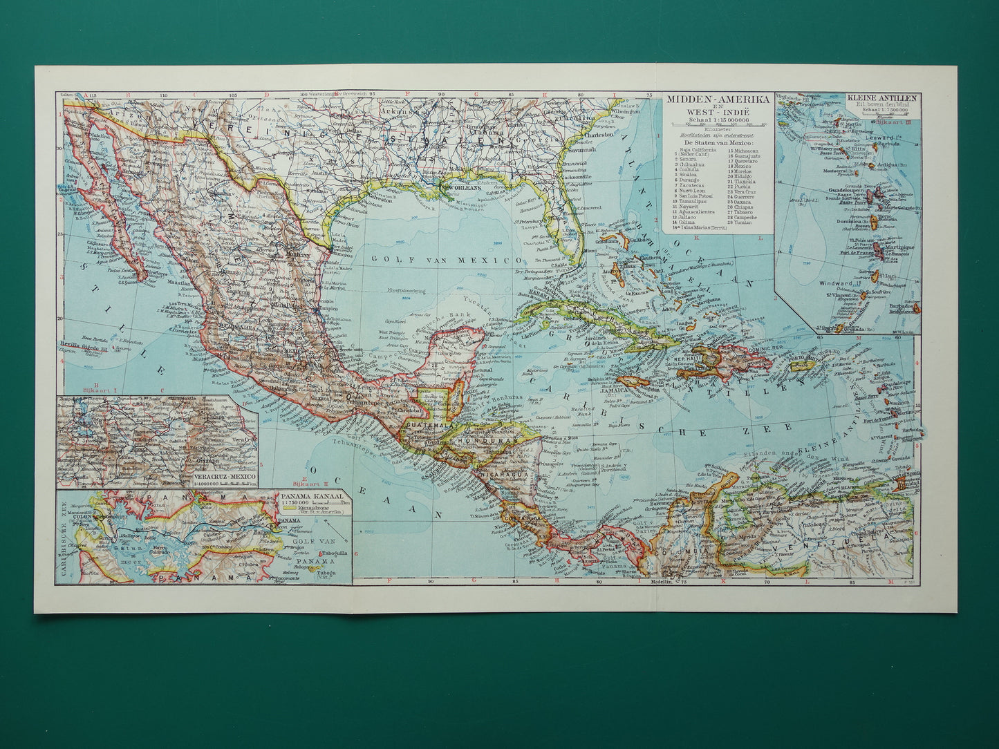 ANTILLES Old Dutch map of the Caribbean West Indies Central America Original vintage map