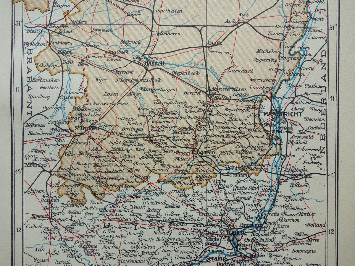 LIMBURG Alte Karte der belgischen Provinz Limburg aus dem Jahr 1936 Originale niederländische Vintage-Karte