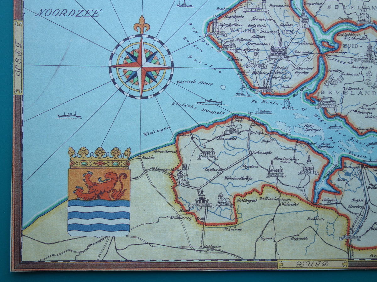 ZEELAND Vintage map of the province of Zeeland from 1947 Old historical map