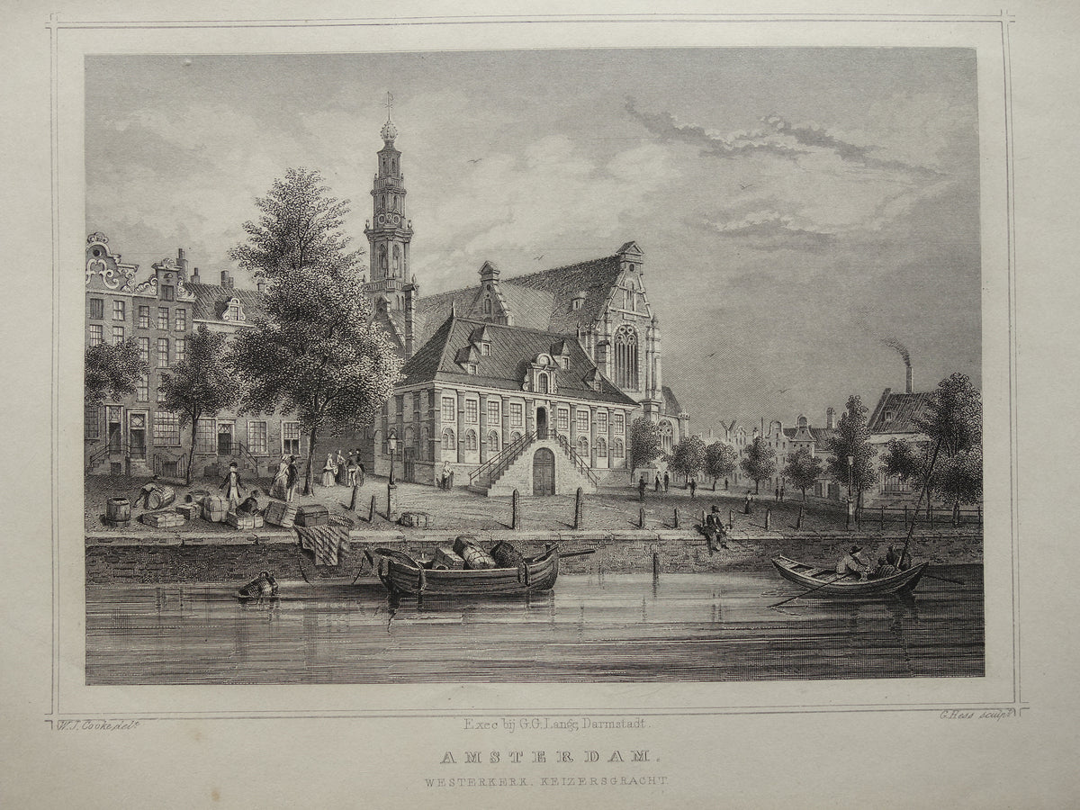 Westerkerk Amsterdam antique engraving from 1858 Original old print Keizersgracht Terwen Kingdom of the Netherlands