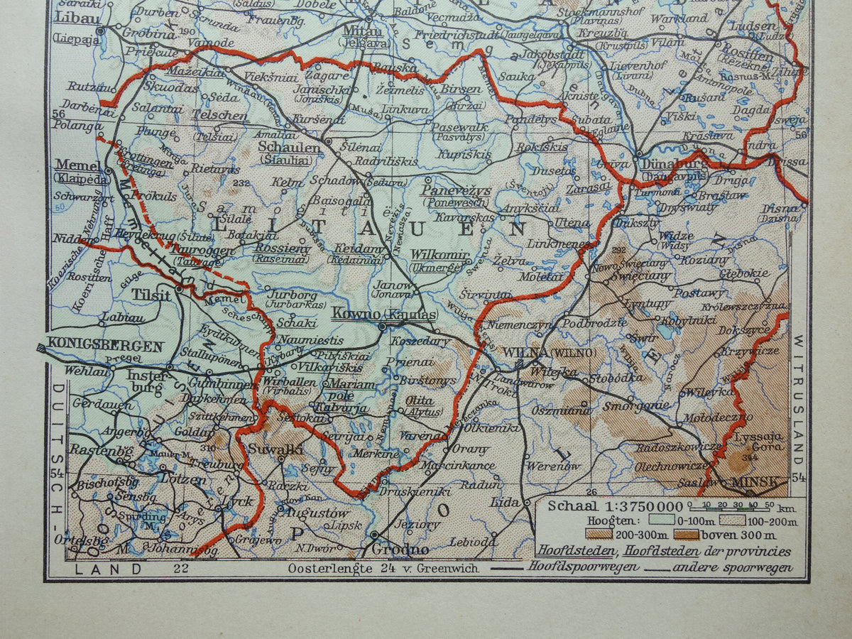 Baltic States old map from 1936 small original Dutch vintage map Latvia Estonia and Lithuania