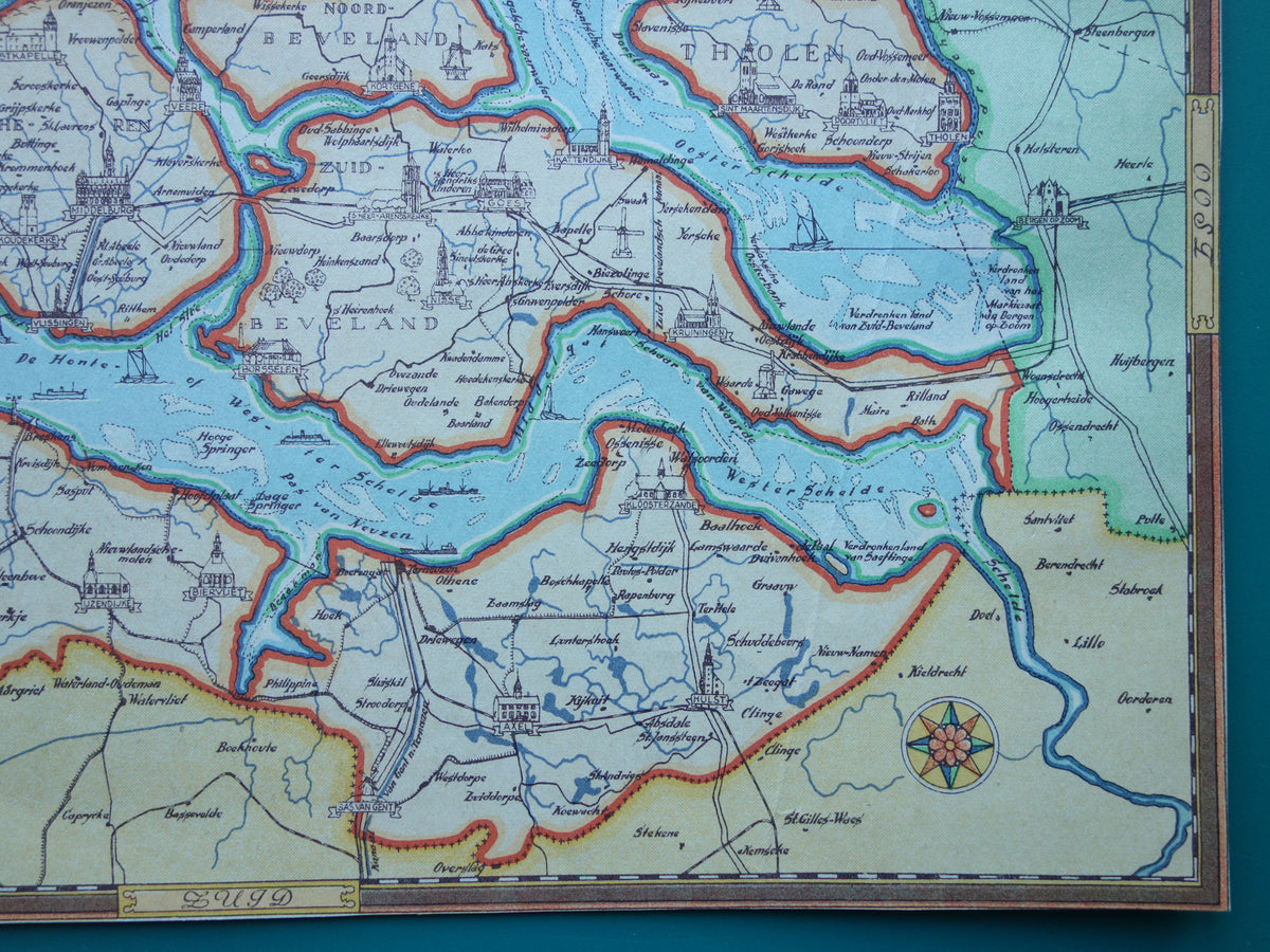 ZEELAND Vintage map of the province of Zeeland from 1947 Old historical map