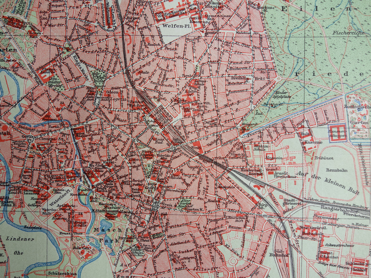 HANOVER old map of Hanover Germany from 1907 - original vintage historical maps with year