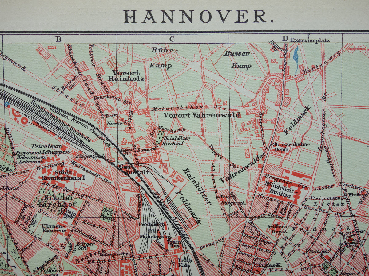 HANOVER old map of Hanover Germany from 1907 - original vintage historical maps with year