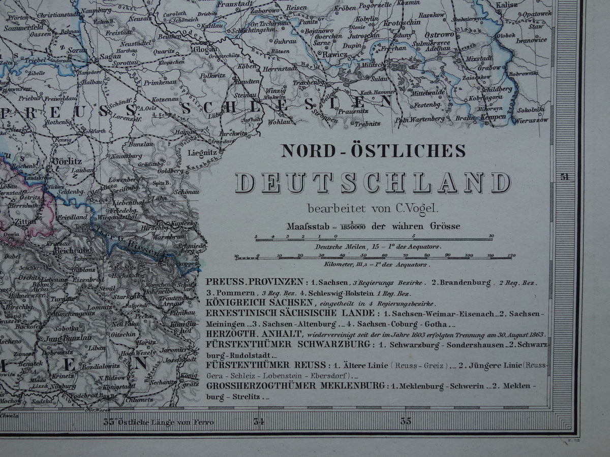 Germany old map of the province of Pomerania Brandenburg in 1878 Large original antique map Mecklenburg Poland Northern Germany