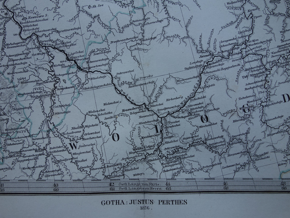 RUSLAND Oude kaart van Witte Zee Archangel uit het jaar 1876 antieke landkaart noord-Rusland oude vintage kaarten Barentszzee