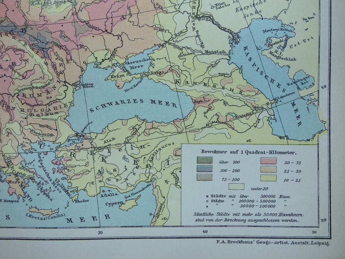 Old map Population Density of Europe from the year 1902 antique Thematic map