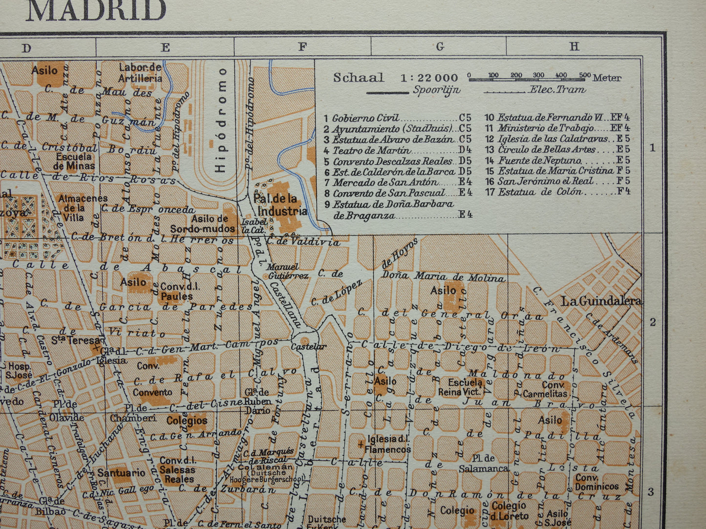 MADRID oude kaart van Madrid Spanje uit 1936 originele vintage plattegrond