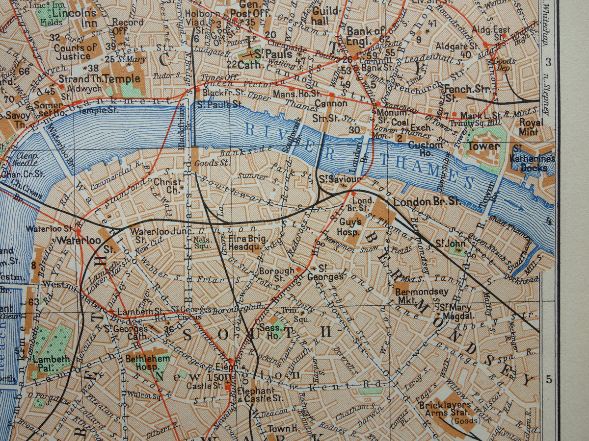 LONDON alte Karte von 1936 originale niederländische antike Karte des Zentrums von London City Westend Westminster