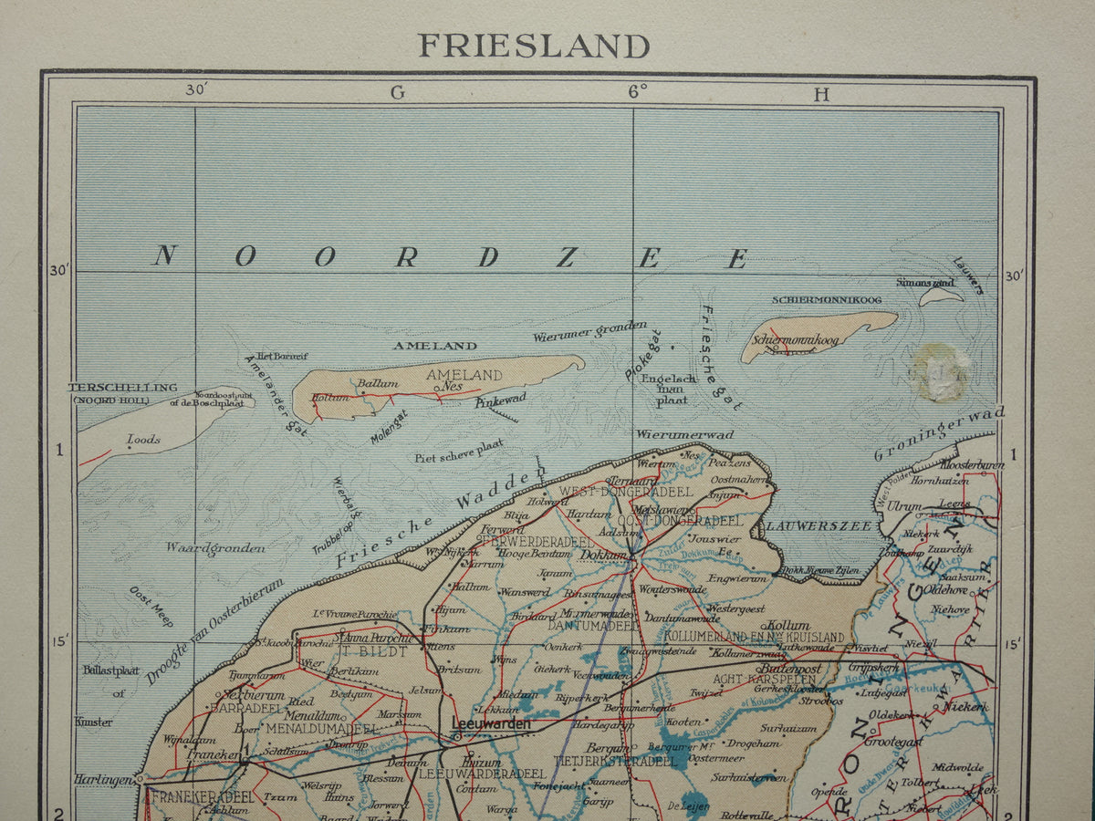 FRIESLAND Old map of the province of Friesland from 1935 small original vintage historical map