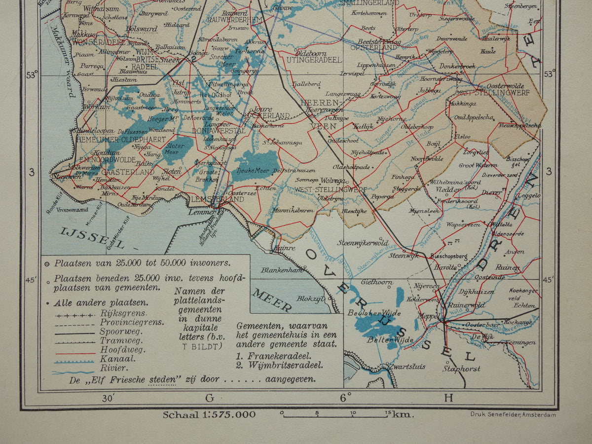 FRIESLAND Old map of the province of Friesland from 1935 small original vintage historical map