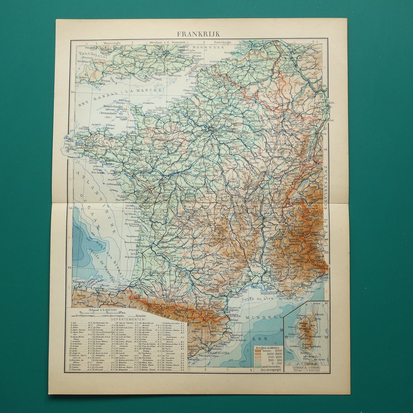 rivieren en spoorwegen Frankrijk oude landkaart kaart