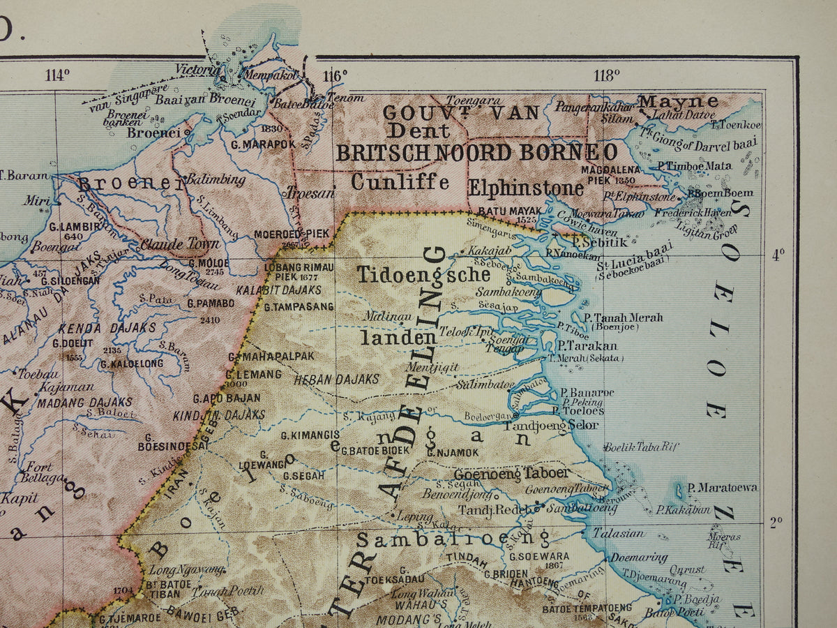 BORNEO old map from 1915 original Dutch vintage map Indonesia
