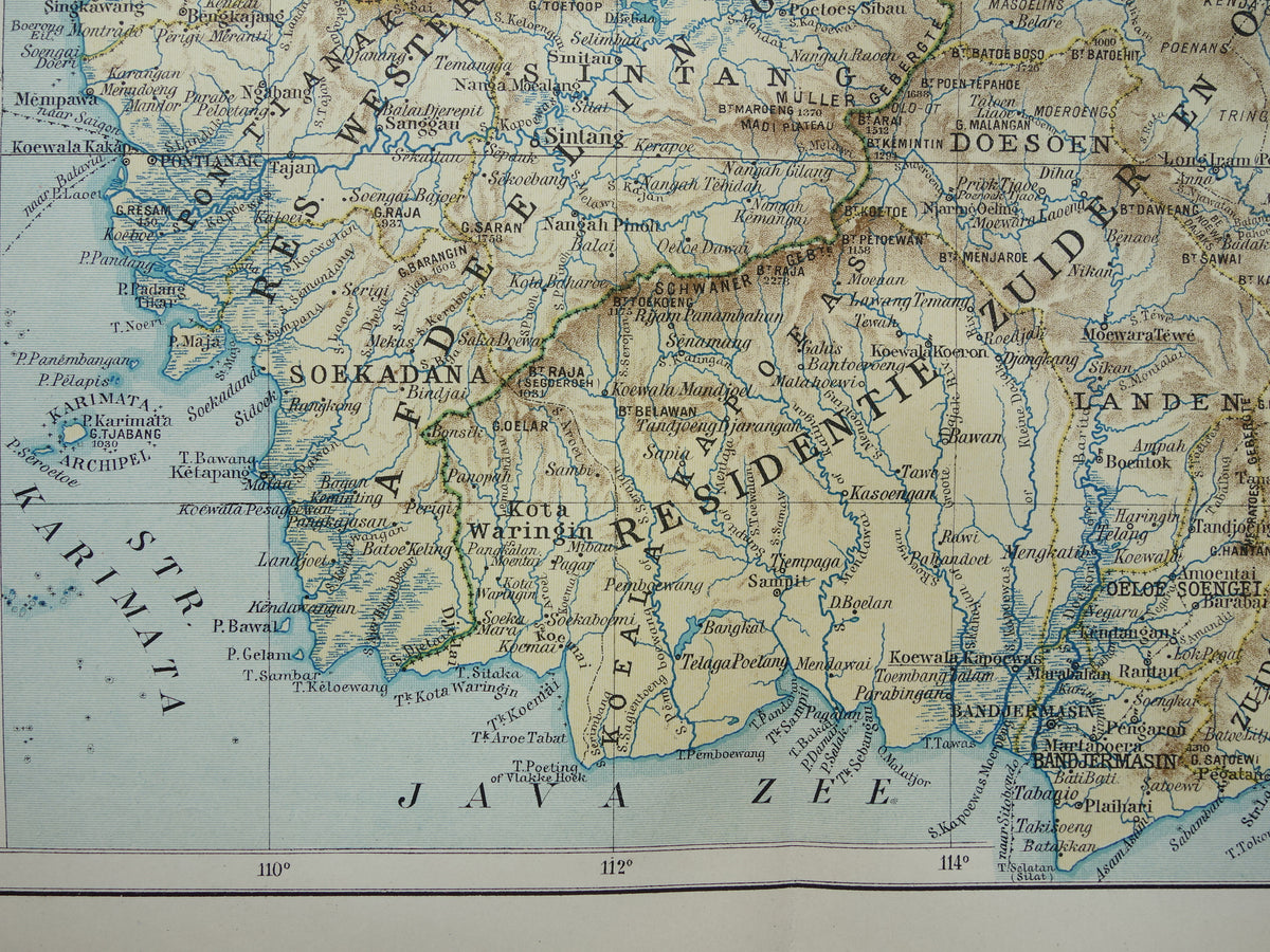 BORNEO old map from 1915 original Dutch vintage map Indonesia