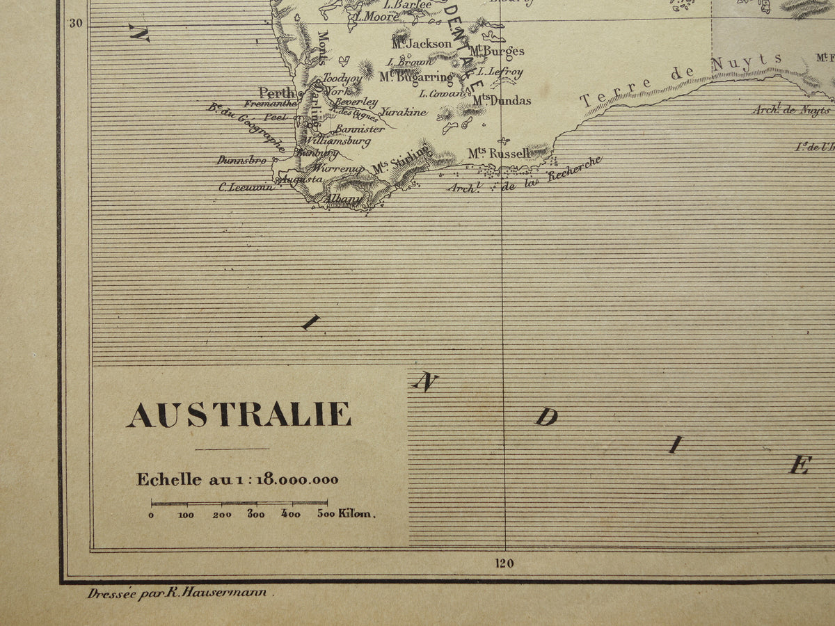 Old map of Australia from 1896 original antique French hand-colored map Australia