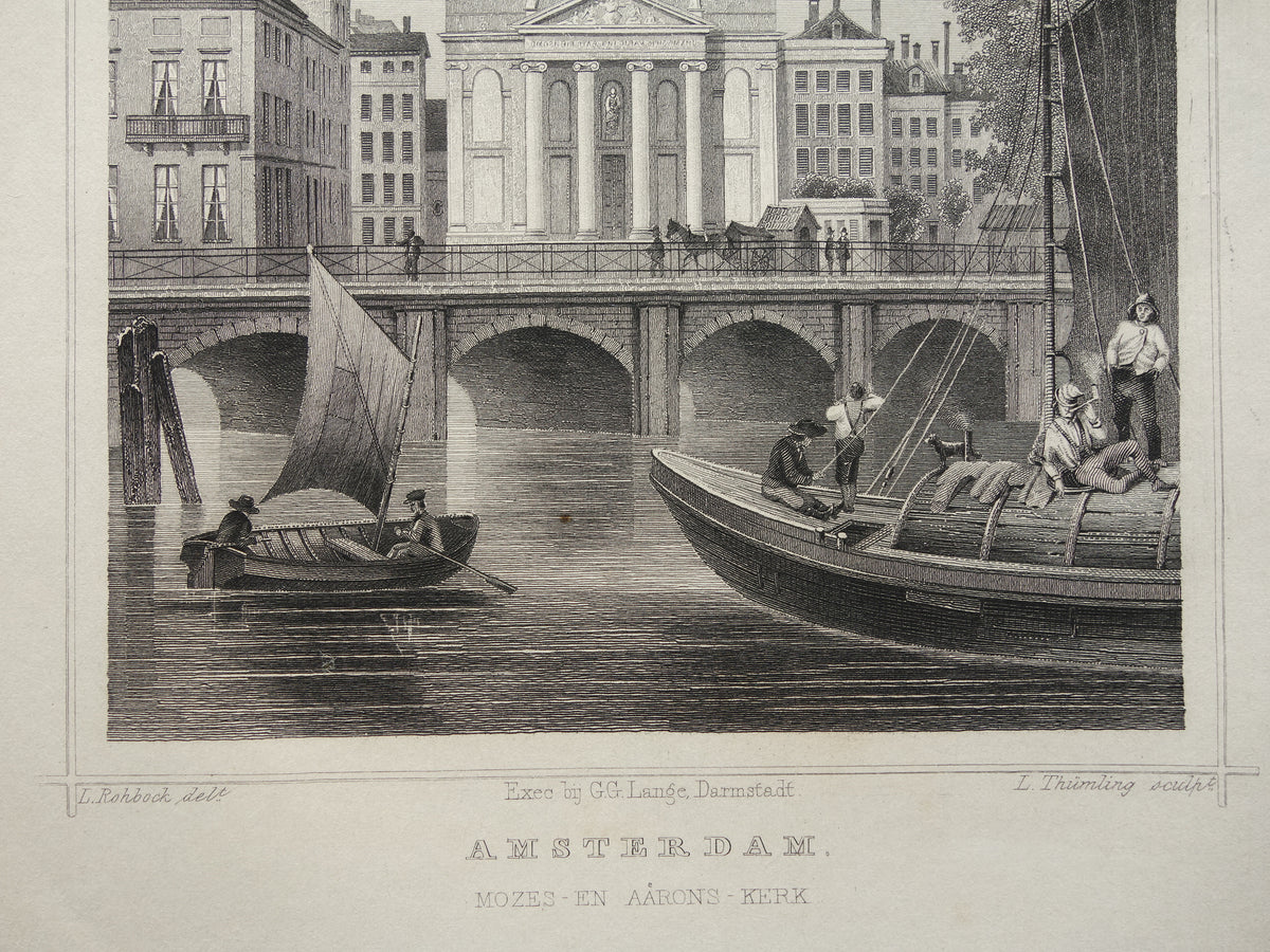 The Moses and Aaron Church Amsterdam Old print from 1858 Original antique engraving Terwen Kingdom of the Netherlands