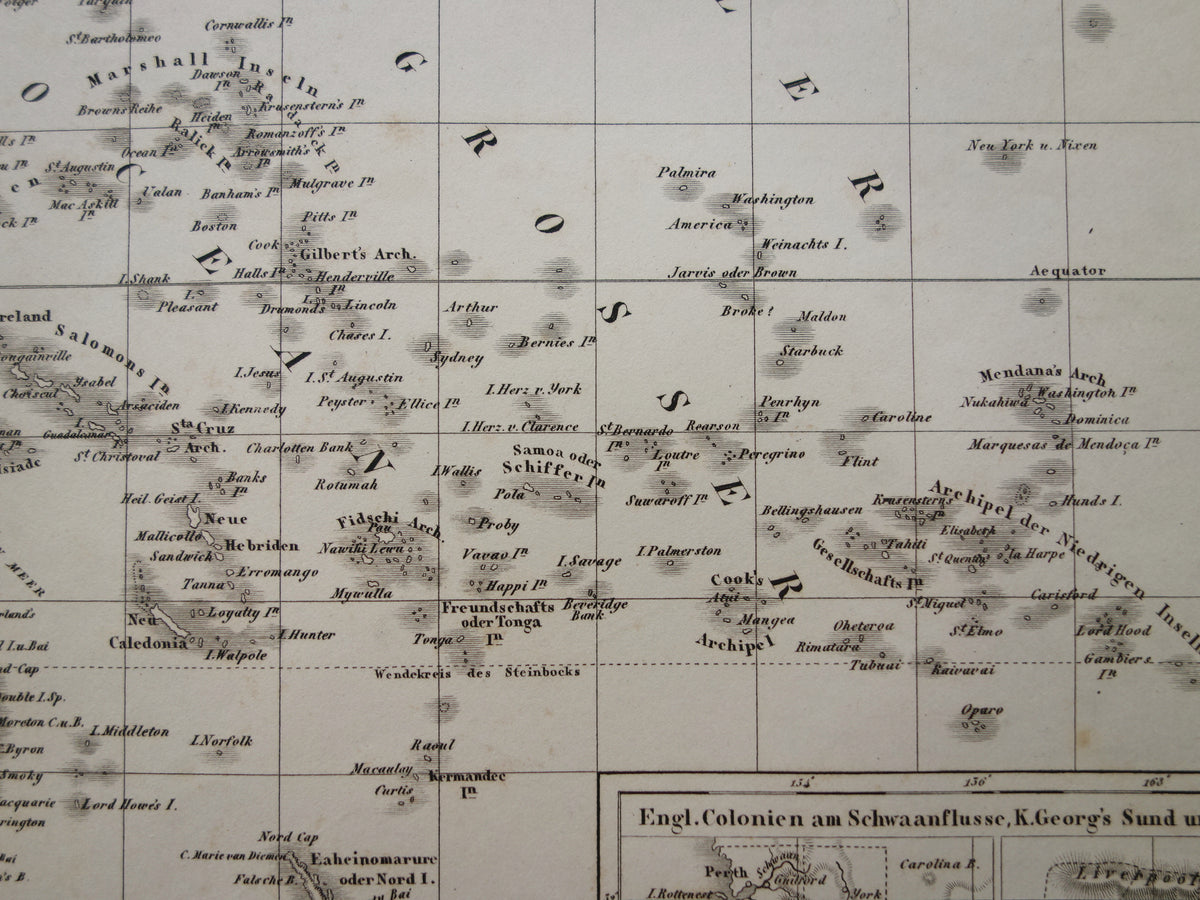 OCEANIA antique map of Oceania 175+ year old map of the continent with Australia New Zealand from 1849 - original vintage historical maps