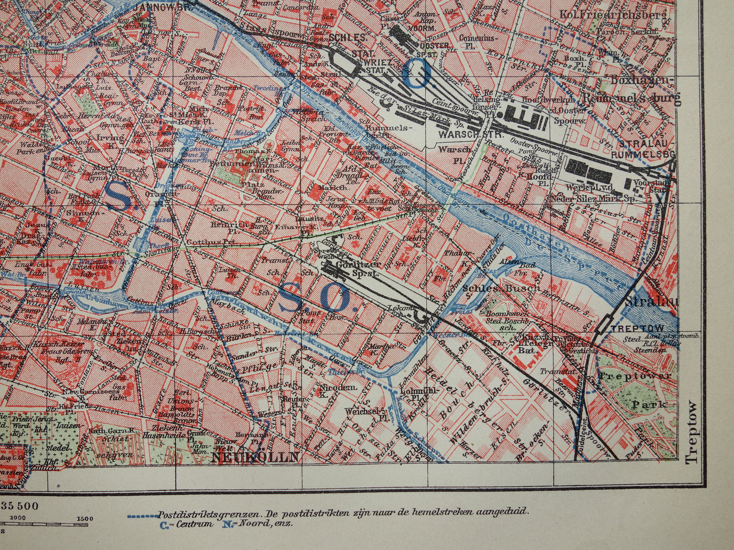 BERLIJN oude kaart van Berlijn uit 1915 originele Nederlandse antieke plattegrond