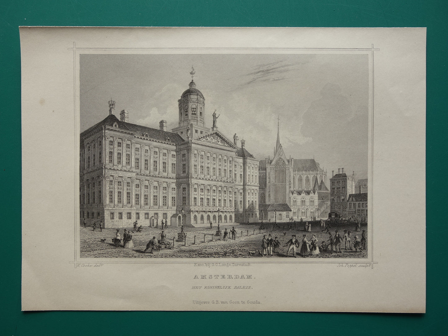 Royal Palace Amsterdam Old print from 1858 Original antique engraving Terwen Kingdom of the Netherlands Amsterdam The Royal Palace