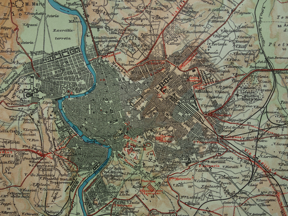 Old map of Rome and surroundings from 1910 original Dutch antique map of Rome Italy