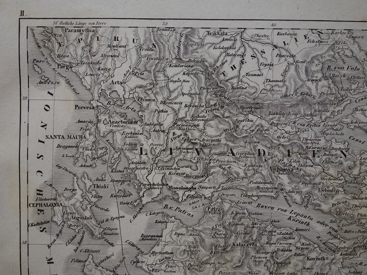 Oude landkaart van Griekenland uit 1849 historische kaart Griekenland z/w
