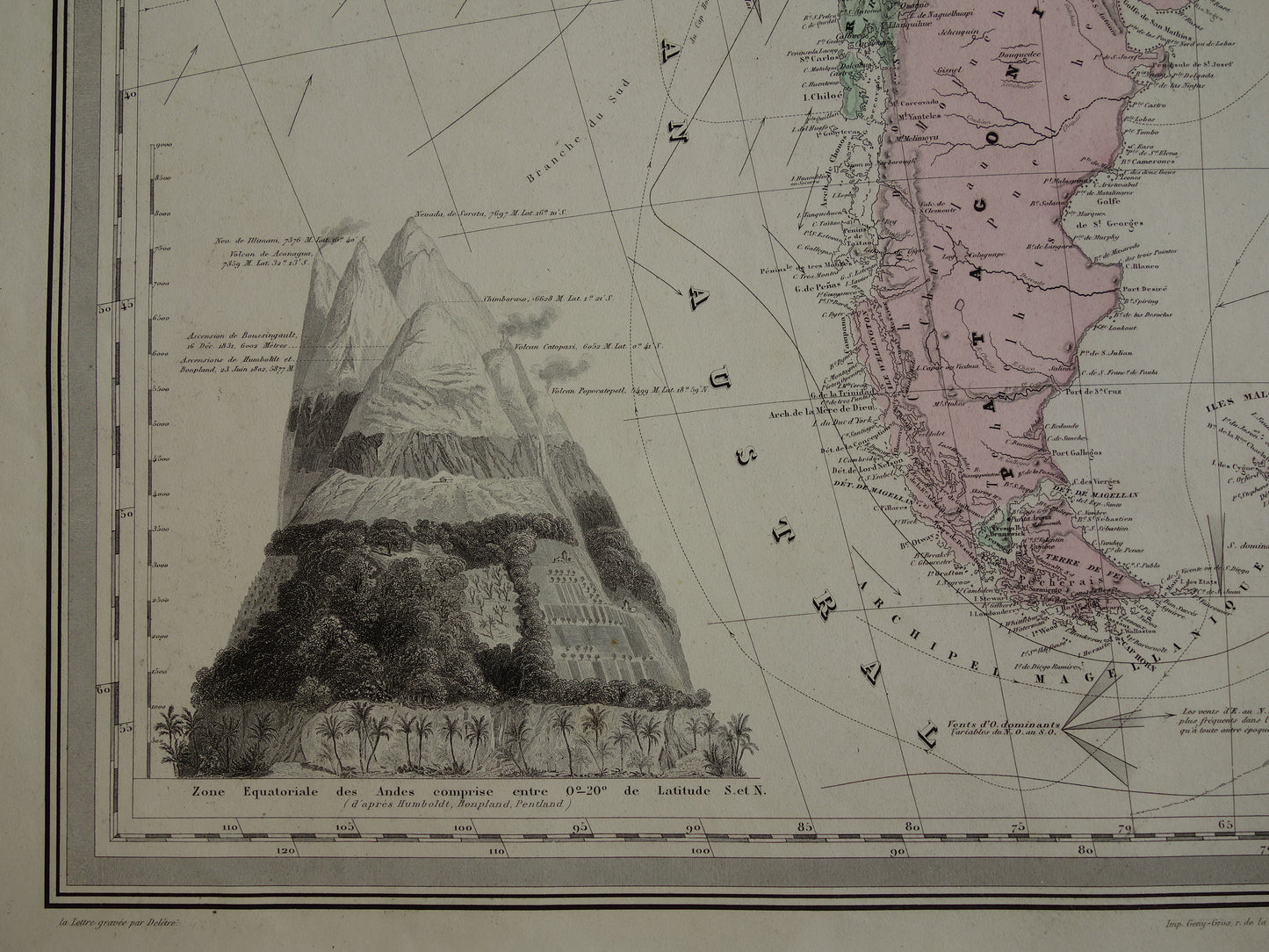 LARGE vintage map of South America 1880 original old antique very large map poster Brazil
