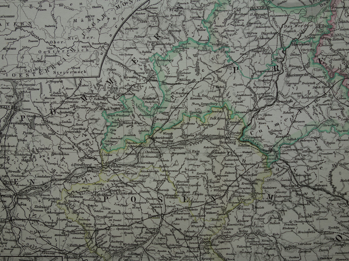 PRUISSEN Antieke landkaart van de Provincie Pruisen en Posen in 1878 Grote originele 145+ jaar oude kaart Berlijn Pruissen Polen Duitsland