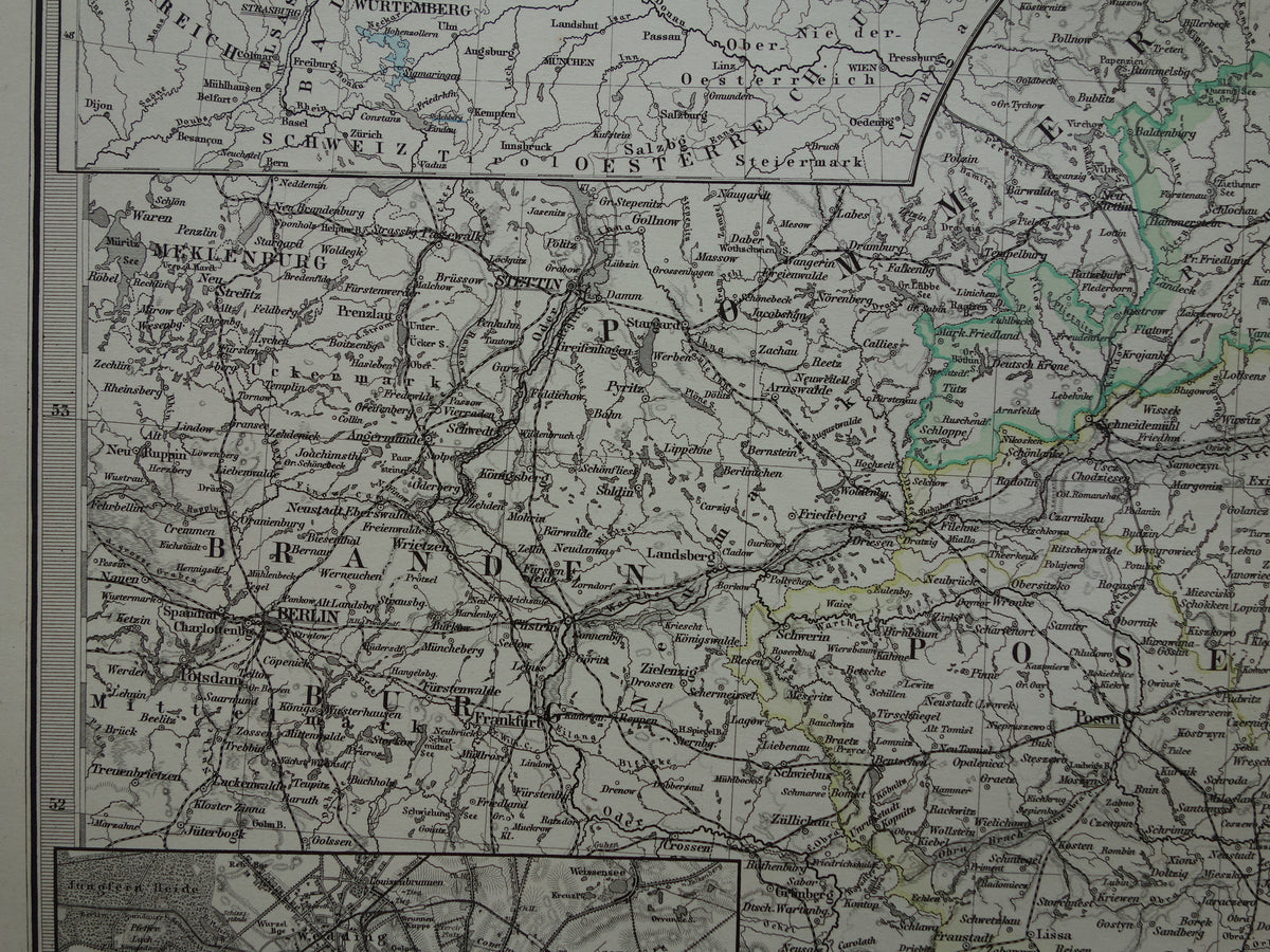 PRUISSEN Antieke landkaart van de Provincie Pruisen en Posen in 1878 Grote originele 145+ jaar oude kaart Berlijn Pruissen Polen Duitsland