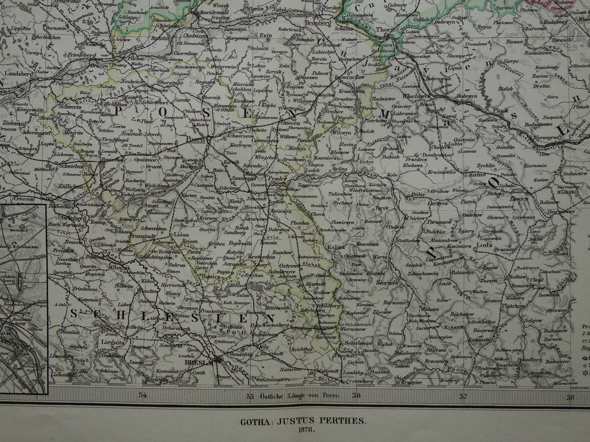 PRUISSEN Antieke landkaart van de Provincie Pruisen en Posen in 1878 Grote originele 145+ jaar oude kaart Berlijn Pruissen Polen Duitsland