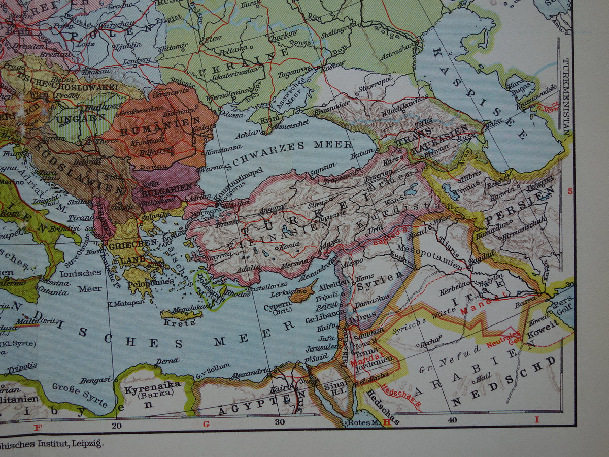 EUROPA Vintage landkaart van Europa uit 1928 set van 2 originele oude kaarten Europa hoogtekaart en politieke kaart
