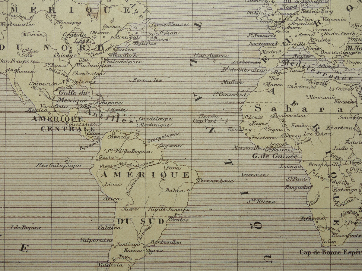WORLD MAP old map of the world with routes explorers original antique map about voyages of discovery