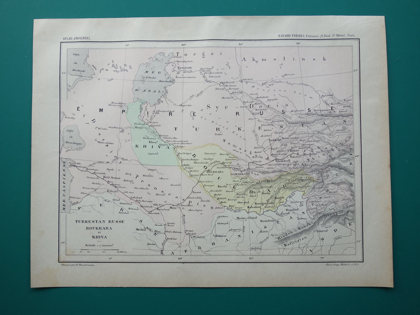 Oude kaart van Aralmeer Kazachstan Oezbekistan uit 1896 originele Franse antieke landkaart Aralmeer