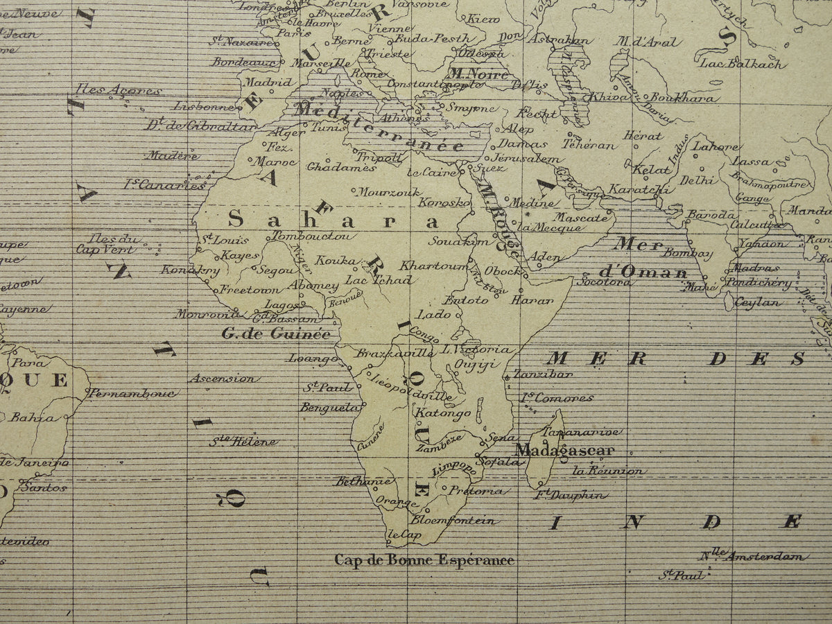 WORLD MAP old map of the world with routes explorers original antique map about voyages of discovery