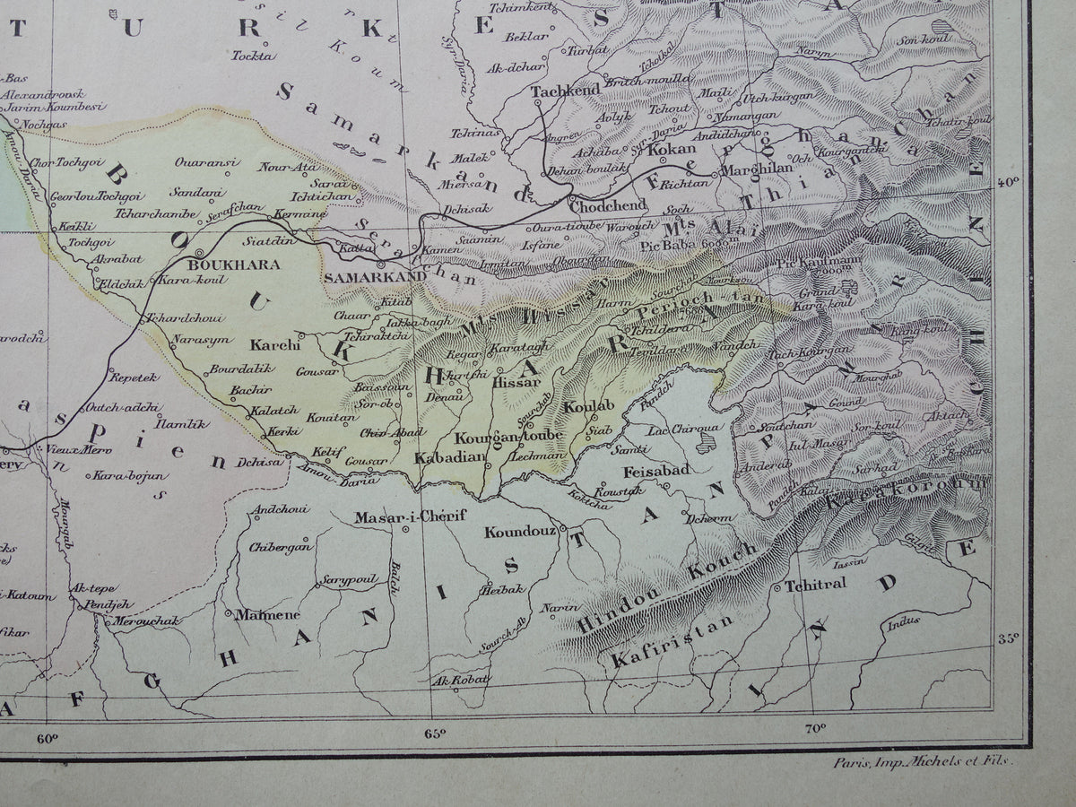 Oude kaart van Aralmeer Kazachstan Oezbekistan uit 1896 originele Franse antieke landkaart Aralmeer