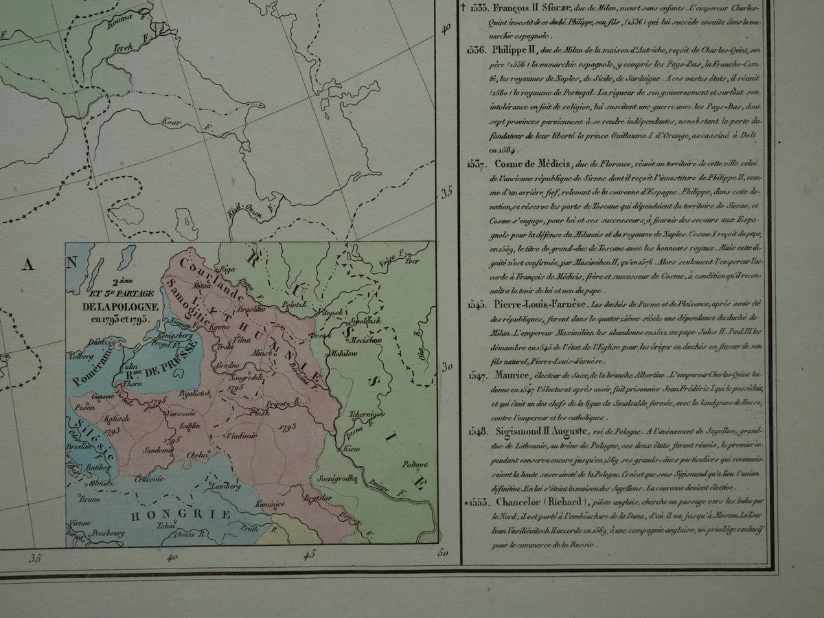 Old map of Europe in the year 1795 original antique map from 1830 Partition of Poland history map