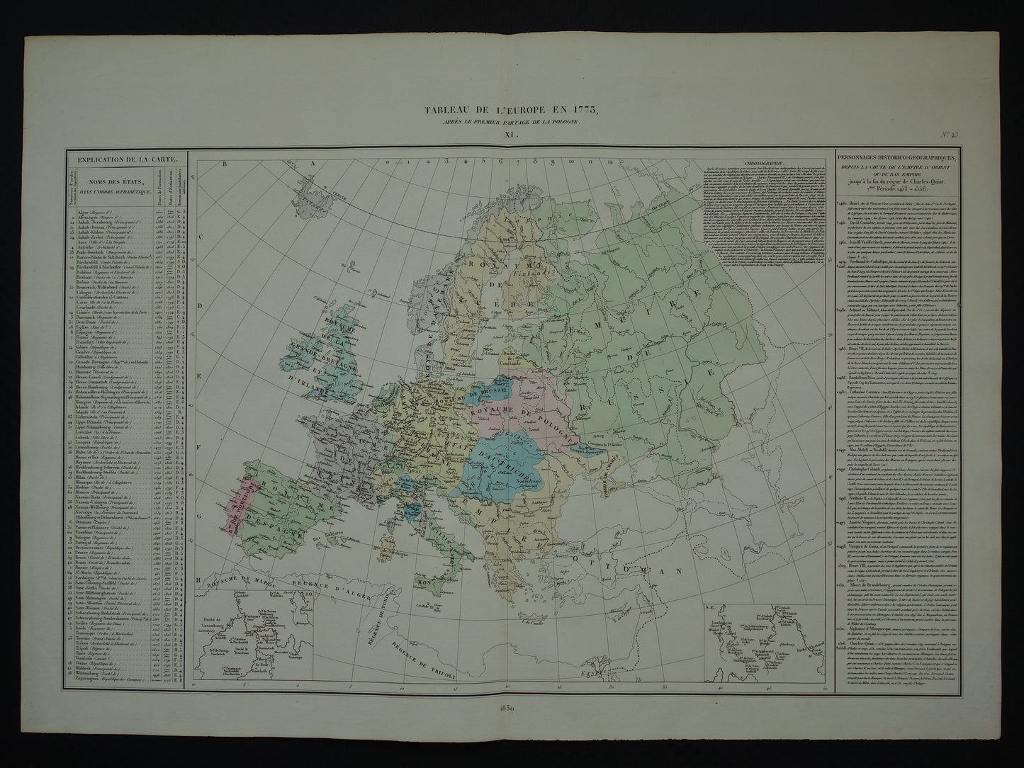 Tableau de l'europe en 1773 apres le premier partage de la pologne Denaix
