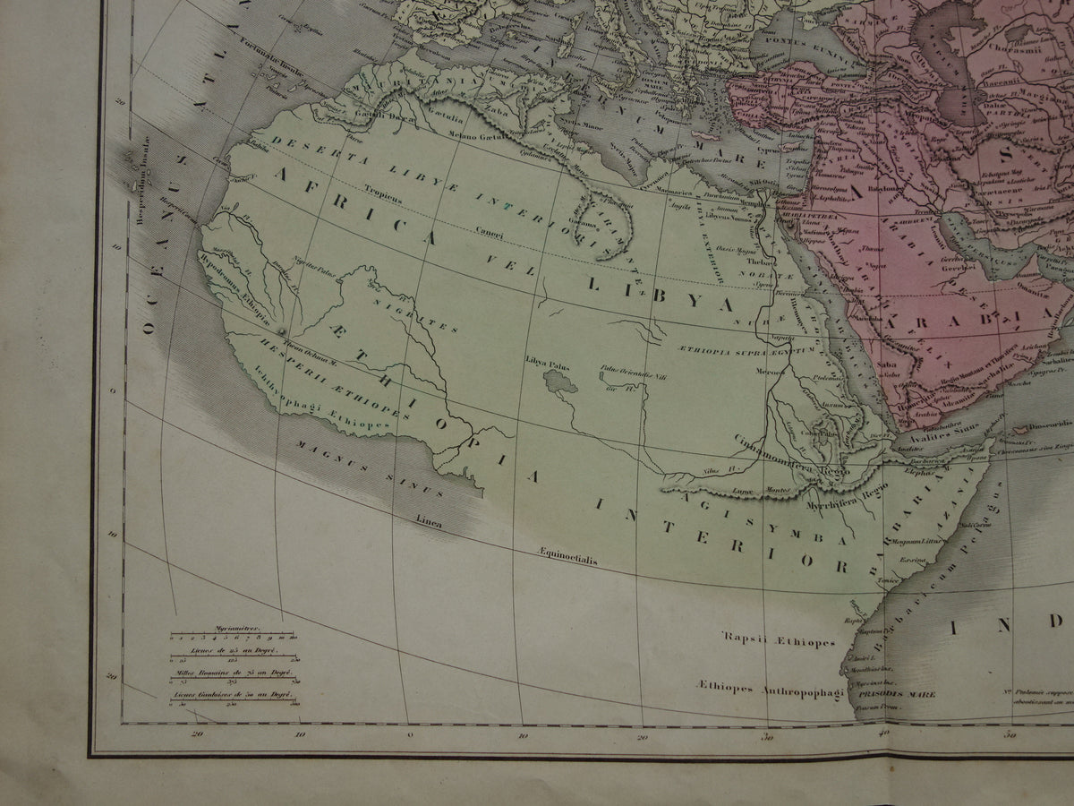 Ptolemaeus oude wereldkaart uit 1859 kaart van de klassieke wereld originele antieke handgekleurde landkaart