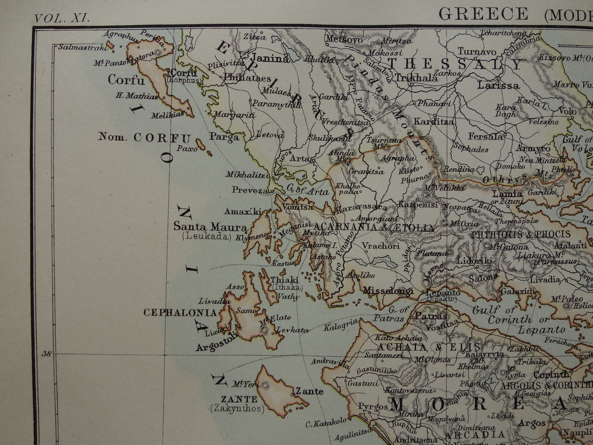 GREECE old map of Greece original English antique map from 1880 vintage maps