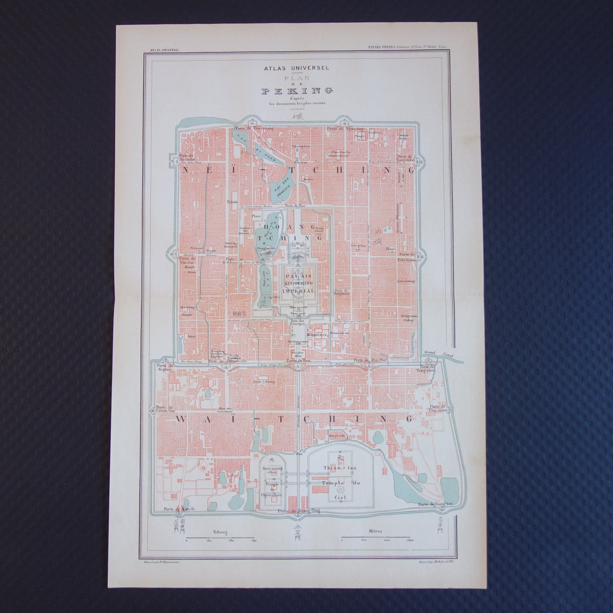 BEIJING Grote oude kaart van Beijing China uit 1877 originele antieke Franse plattegrond historische kaarten Peking