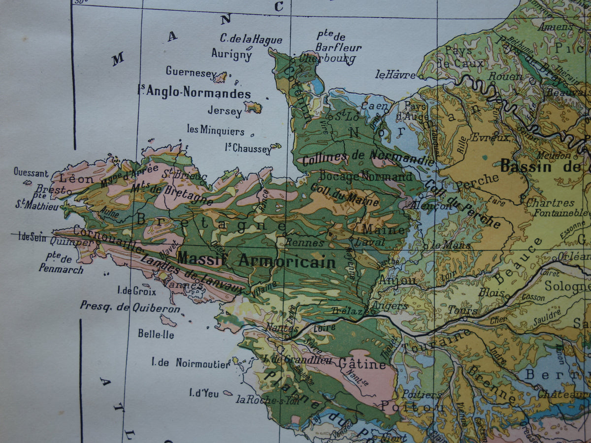 Old map of France Geology Antique Geological map from 1902 Vintage maps French Soil Time scale