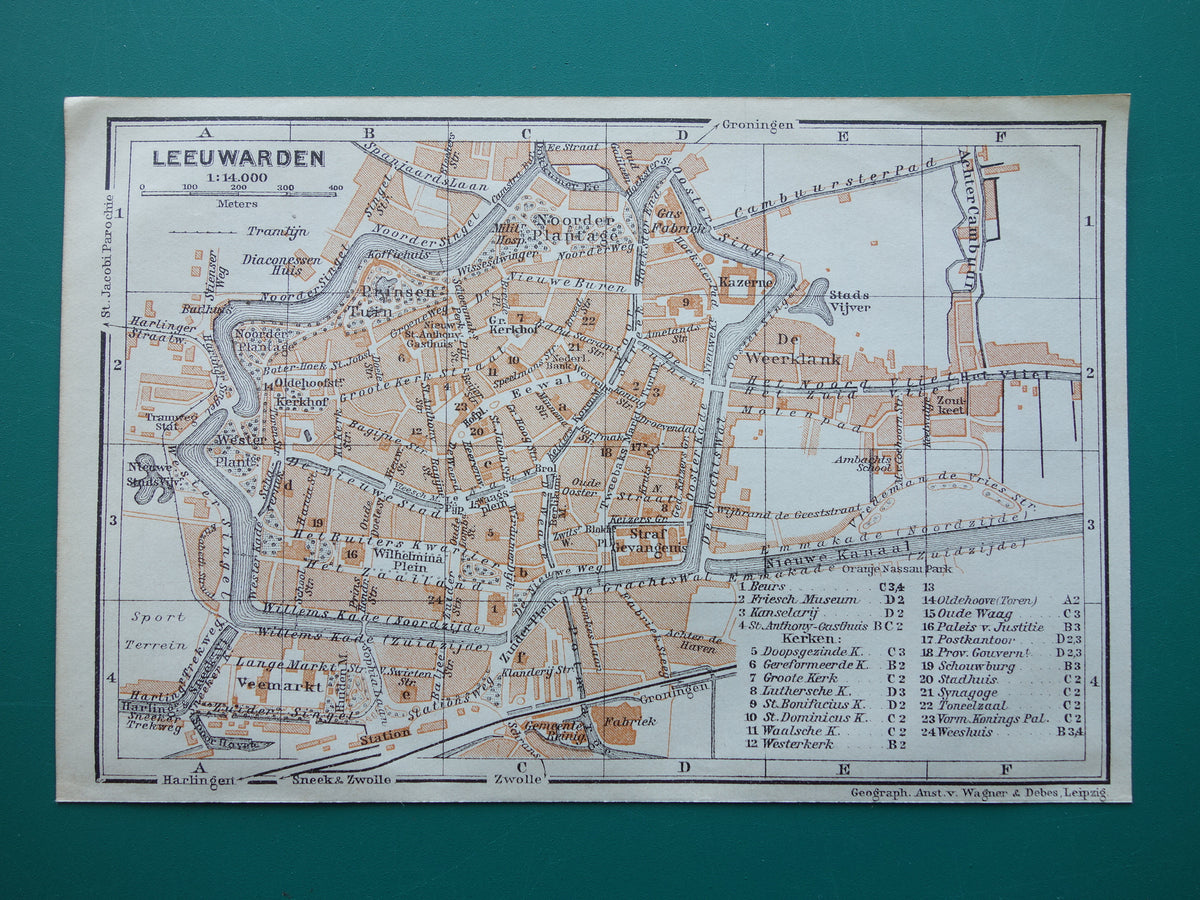 Leeuwarden oude kaart van Leeuwarden uit 1910 kleine originele antieke plattegrond vintage print