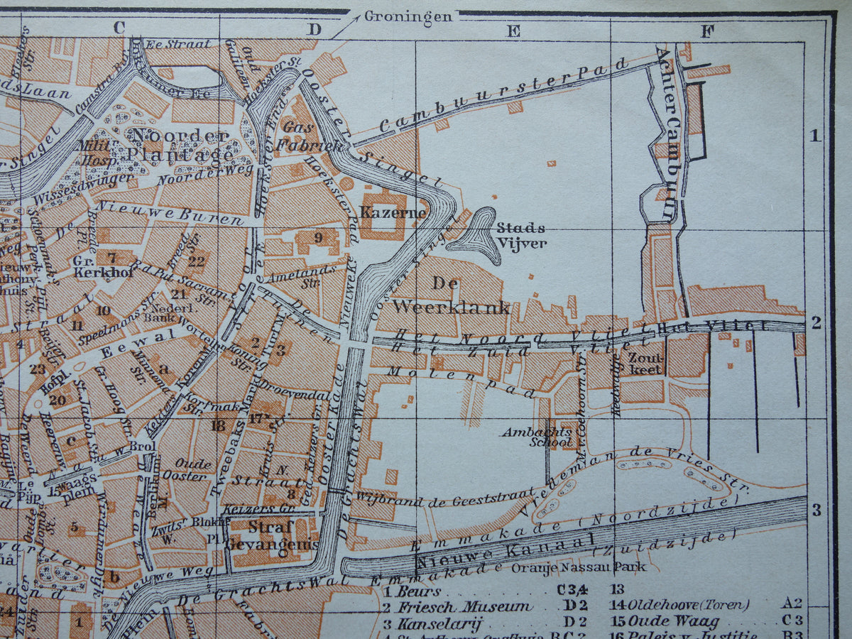 Leeuwarden old map of Leeuwarden from 1910 small original antique map vintage print