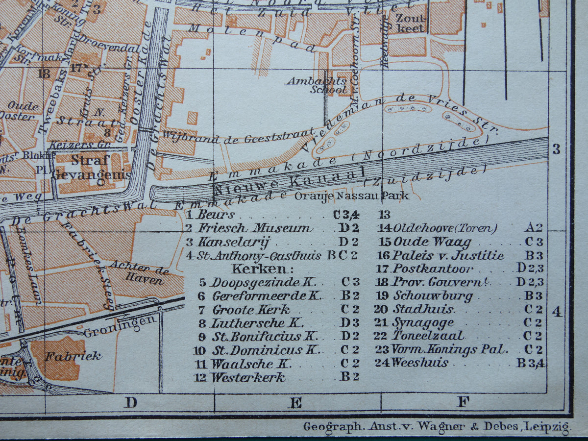 Leeuwarden old map of Leeuwarden from 1910 small original antique map vintage print