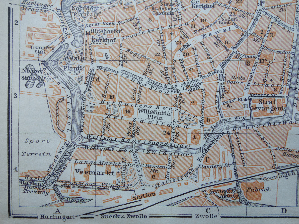 Leeuwarden old map of Leeuwarden from 1910 small original antique map vintage print