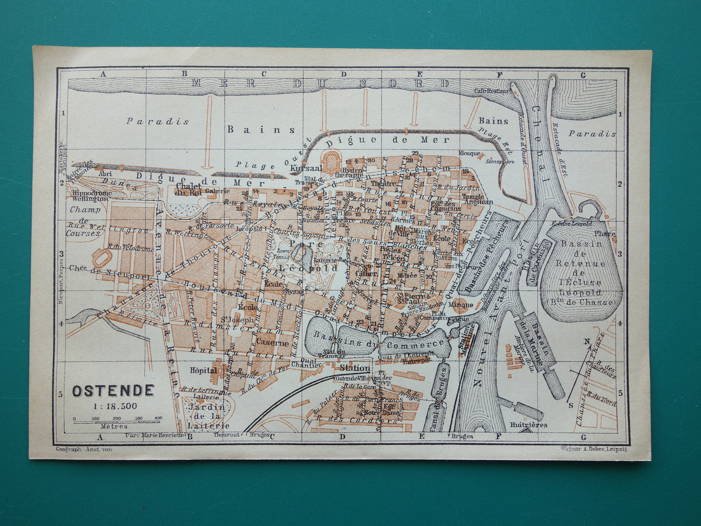 OSTENDE old map of Ostende Belgium from 1904 small original antique map map