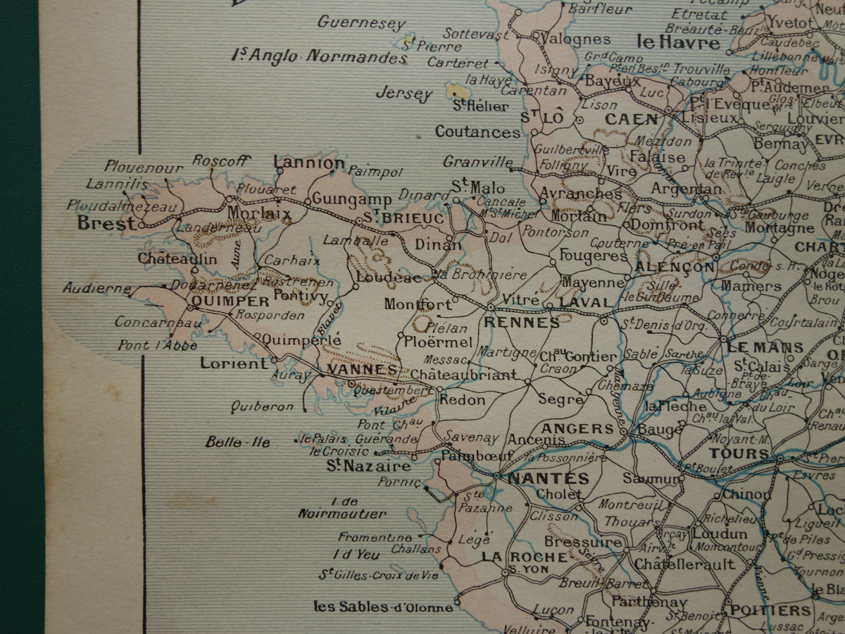 Oude kaart van Frankrijk met spoorwegen Antieke landkaart uit 1902 Vintage kaarten Franse spoorlijnen