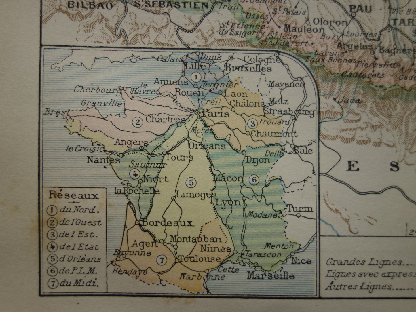 Old map of France with railways Antique map from 1902 Vintage maps French railway lines