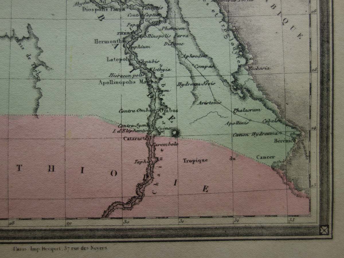Map of Ancient Egypt Colorful antique French map of Egypt in classical antiquity - vintage maps